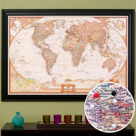 World Travel Map with Pins and Frame by PushPinTravelMaps on Etsy