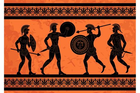 Greek mural. Sparta warriors. Athens mythology. Rome gladiat