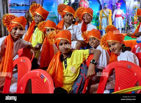 Cheerful School Children In Mumbai India Festively Dressed To