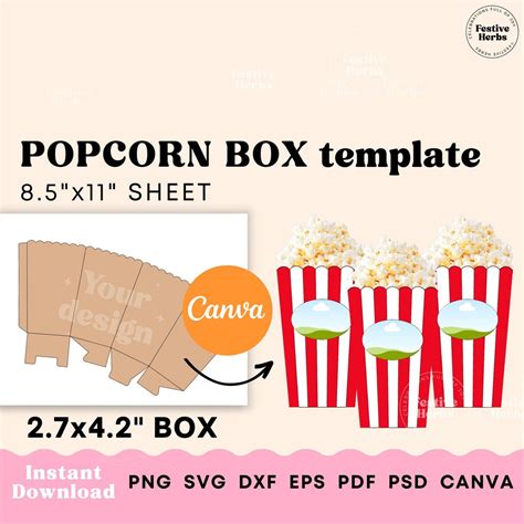 Mini Popcorn Box Template Popcorn Box Svg Popcorn Box For Wedding