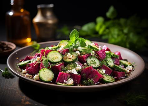 Premium AI Image | Beetroot Salad with Pickled Cucumbers