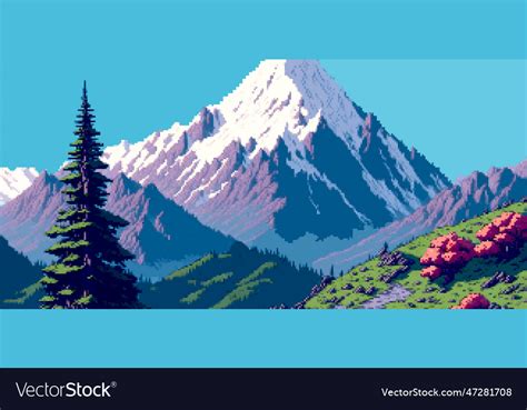 Landscape 8bit pixel art summer natural Royalty Free Vector