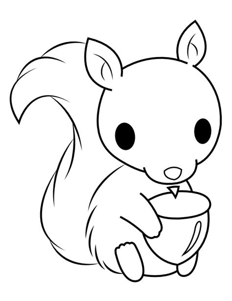 Printable Baby Squirrel With Acorn Coloring Page