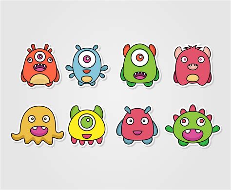 2 D Monster Sticker Vector Set Vector Art & Graphics | freevector.com