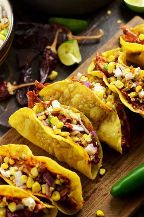 Crunchy Mexican BBQ Sauced Chicken Tacos with Charred Corn Relish ...