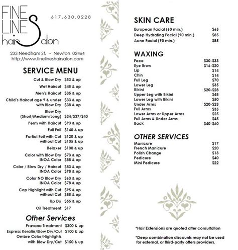 Salon Service Menu Template - Fine Linens Salon