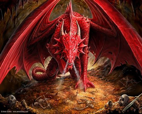 Red dragon illustration, dragon, digital art, fantasy art, Anne Stokes ...