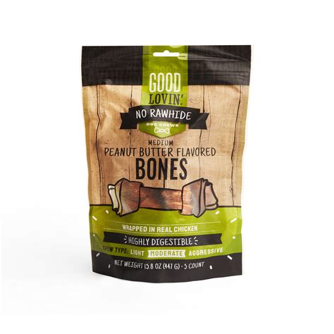 Good Lovin' No Rawhide Medium Peanut Butter Flavored Dog Bones, 15.8 oz ...