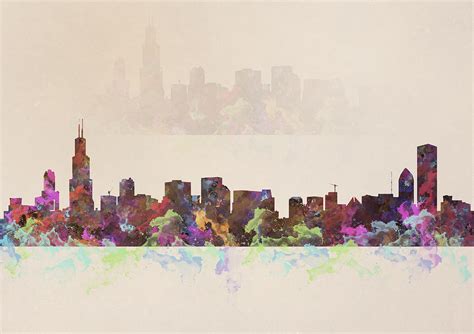 Chicago Skyline Watercolor Painting Painting by Georgeta Blanaru - Pixels