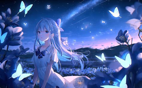 Anime girl Wallpaper 4K, Dream, Lonely, Butterflies