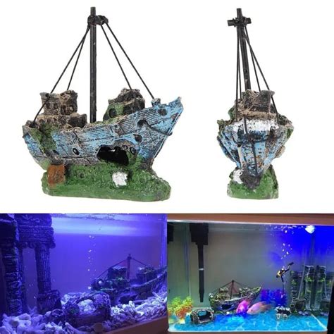 Hoomall Resin Aquarium Decor Sunk Pirate Ship Aquarium Decoration Fish ...