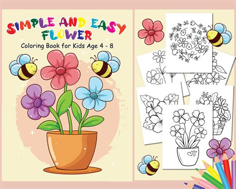 Flowers Coloring Pages for Kids, Floral Coloring Pages, Simple Flowers ...