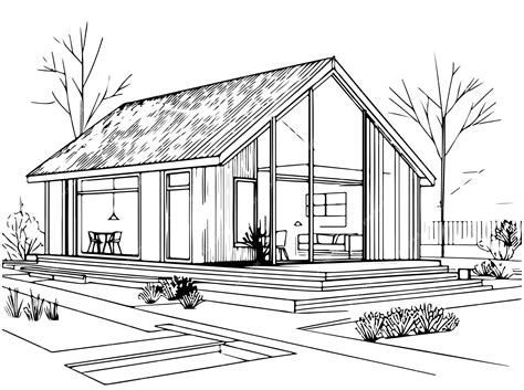 Premium Vector | House sketch Cottage line art