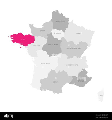 Brittany - map of administrative division, region, pink highlighted in ...