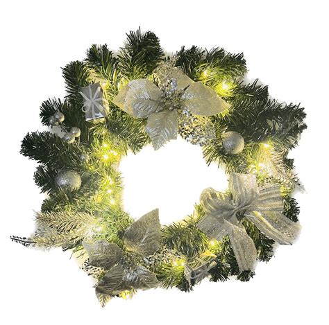 Green Leaf Christmas Wedding Wreath with Fairy Lights