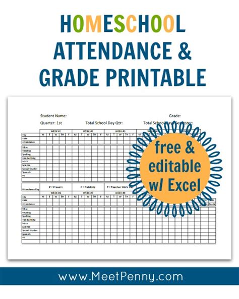 Homeschool Attendance and Grades Printable - Meet Penny