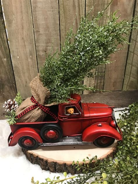 Red truck farmhouse truck old red truck Christmas red | Etsy