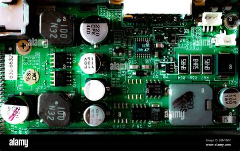 Capacitors on a Painted Circuit Board. Computer Circuit Board Stock ...