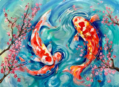 Koi Fish Painting Print Colorful Large Scale, Fish Decor Fish Wall Art ...