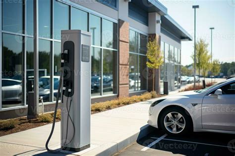 Electric car charging battery at EV charger station. Generative AI ...