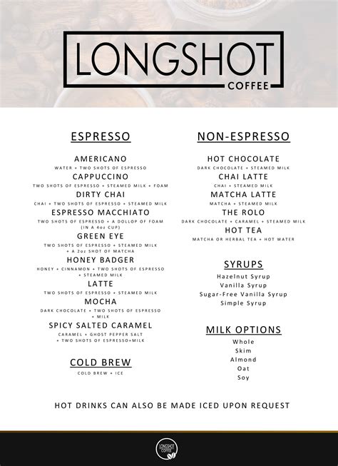 Coffee Menu - Our Mobile Coffee Bar Offerings | Longshot Coffee