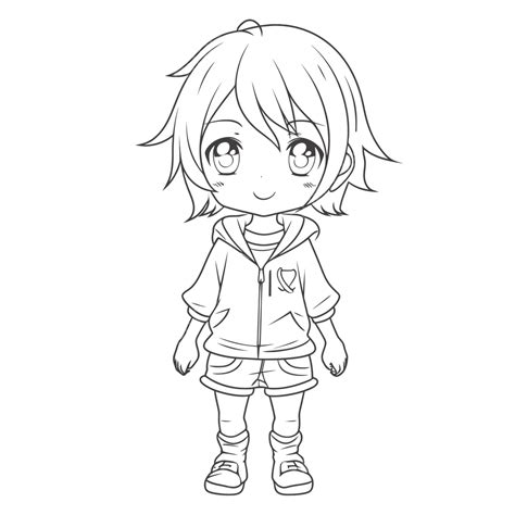 Anime Boy Chibi Outline