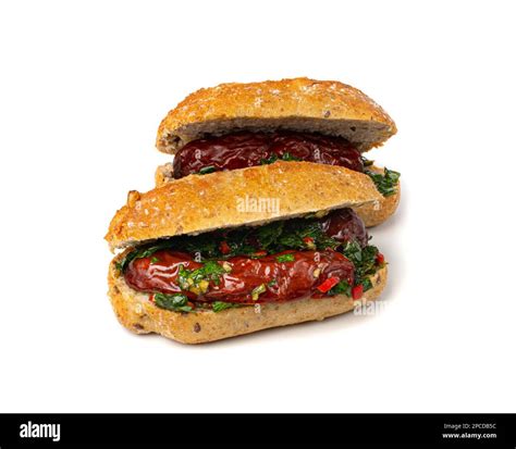 Choripan Sausage Sandwich Isolated, Traditional Chimichurri Bread with ...