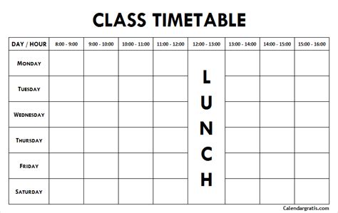 Printable Class Schedule Template for School & College Students