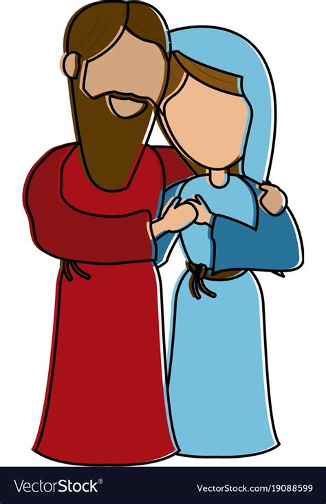 Virgin mary and joseph cartoon Royalty Free Vector Image