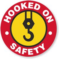 Safety Hooked On Hard Hat Decals Signs, SKU: HH-0443