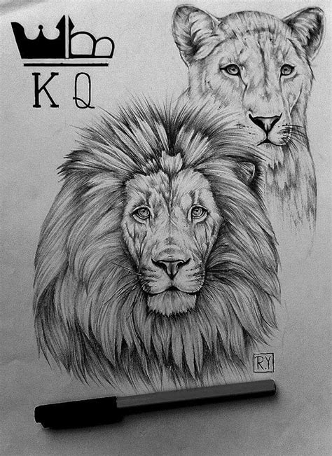 Lion And Lioness Drawing at PaintingValley.com | Explore collection of ...