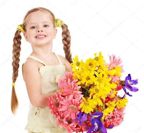 Happy child holding flowers. — Stock Photo © poznyakov #5189566