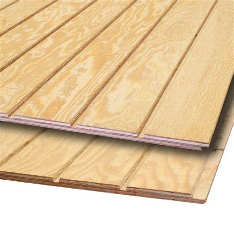 Plywood Siding Panel T1-11 4 IN OC (Common: 15/32 in. x 4 ft. x 8 ft ...