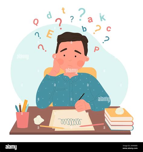 Disability problem of dyslexia, dysgraphia vector illustration. Cartoon ...