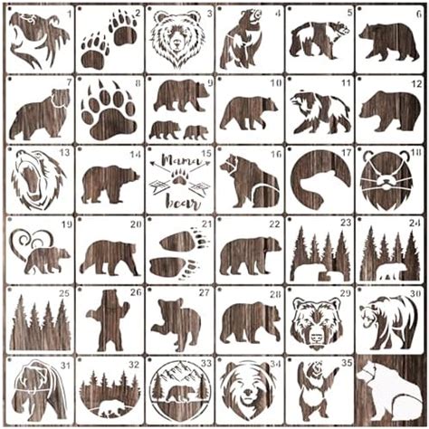 Amazon.com : 35 Pack Bear Stencils for Painting on Wood, Pine Tree ...