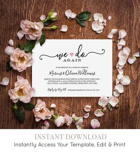 Vow Renewal Invitation Template, Wedding Anniversary, Printable Invite ...