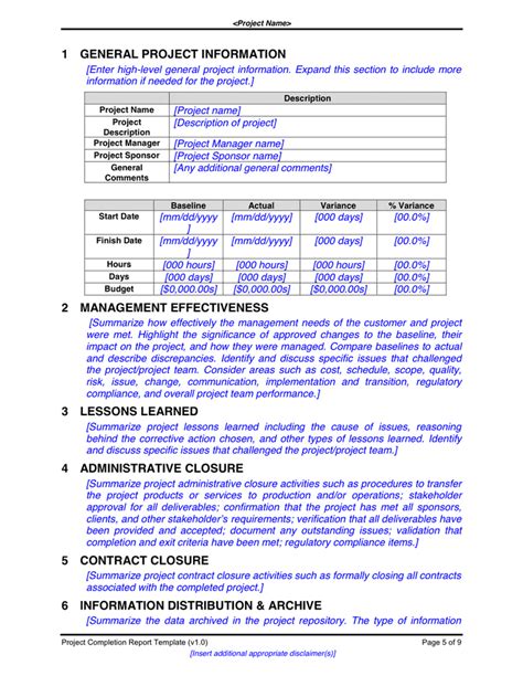 Project Completion Report in Word and Pdf formats - page 5 of 9