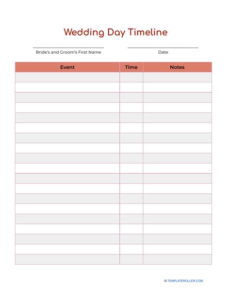 Wedding Day Timeline Template - Orange Download Printable PDF ...