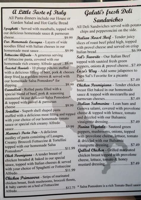 Menu at Galati's Ristorante pizzeria, Perryville