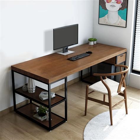 Rustic Pine Wood Computer Desk Black Loft Writing Desk with Drawers ...