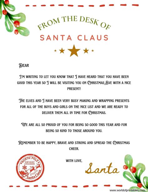 Free Letters From Santa Templates | Santa letter template, Santa ...