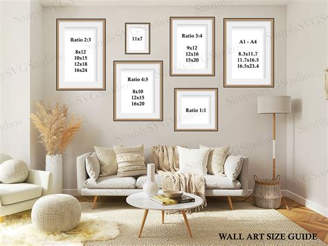 Living Room Wall Art Size Guide Frame Sizing Mockup Poster Size Chart ...