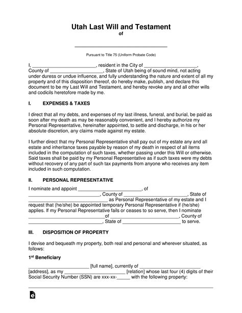 Free Utah Last Will and Testament Template - PDF | Word – eForms