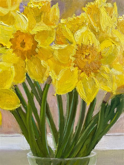 Still Life Flowers Original Oil Drawing Daffodils Classic Gift Unique ...