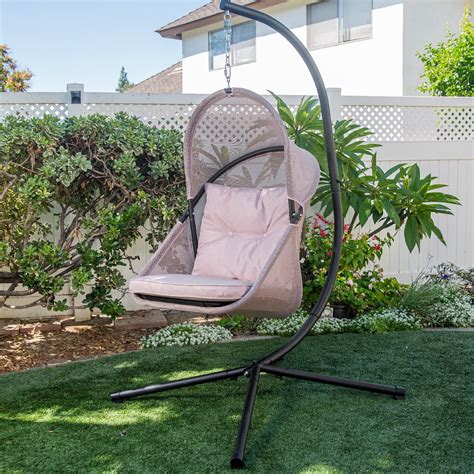 Outdoor Hanging Egg Chair Canopy Collapsible Chair with Cushion Basket ...