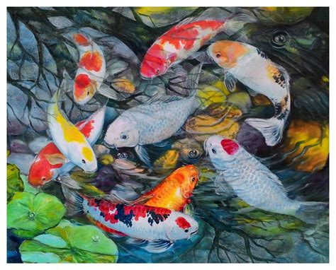 Modern sitting wall decor print oil painting Feng Shui Fish Koi ...