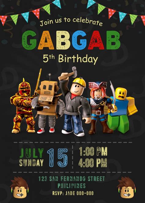 Roblox Game Birthday Party Invitation Printable 5 x 7 or 4 x 6 FREE ...