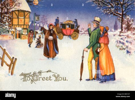 Christmas Card - Victorian Snow Scene Stock Photo - Alamy