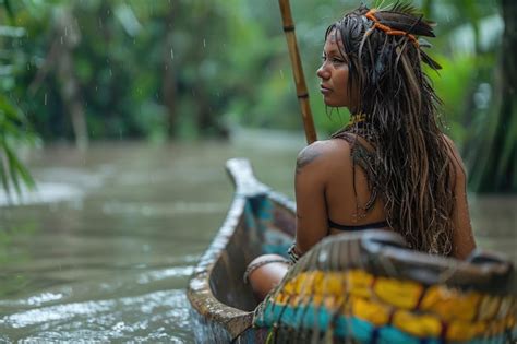 Premium Photo | Amazon indigenous woman with canoe in a river