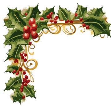 Christmas Garland Border Vector, Sticker Clipart Holly Leaf Corner ...